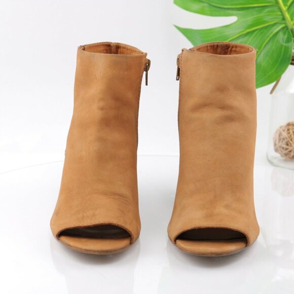 Steve Madden Womens Tulisa Boot Size 9 Tan Caramel Leather Open Toe Block Heel - Picture 3 of 12